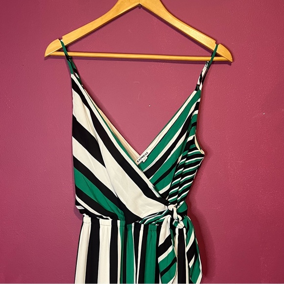 Express Jumpsuit Green Black White Striped Size: S (Short) - Picture 3 of 7